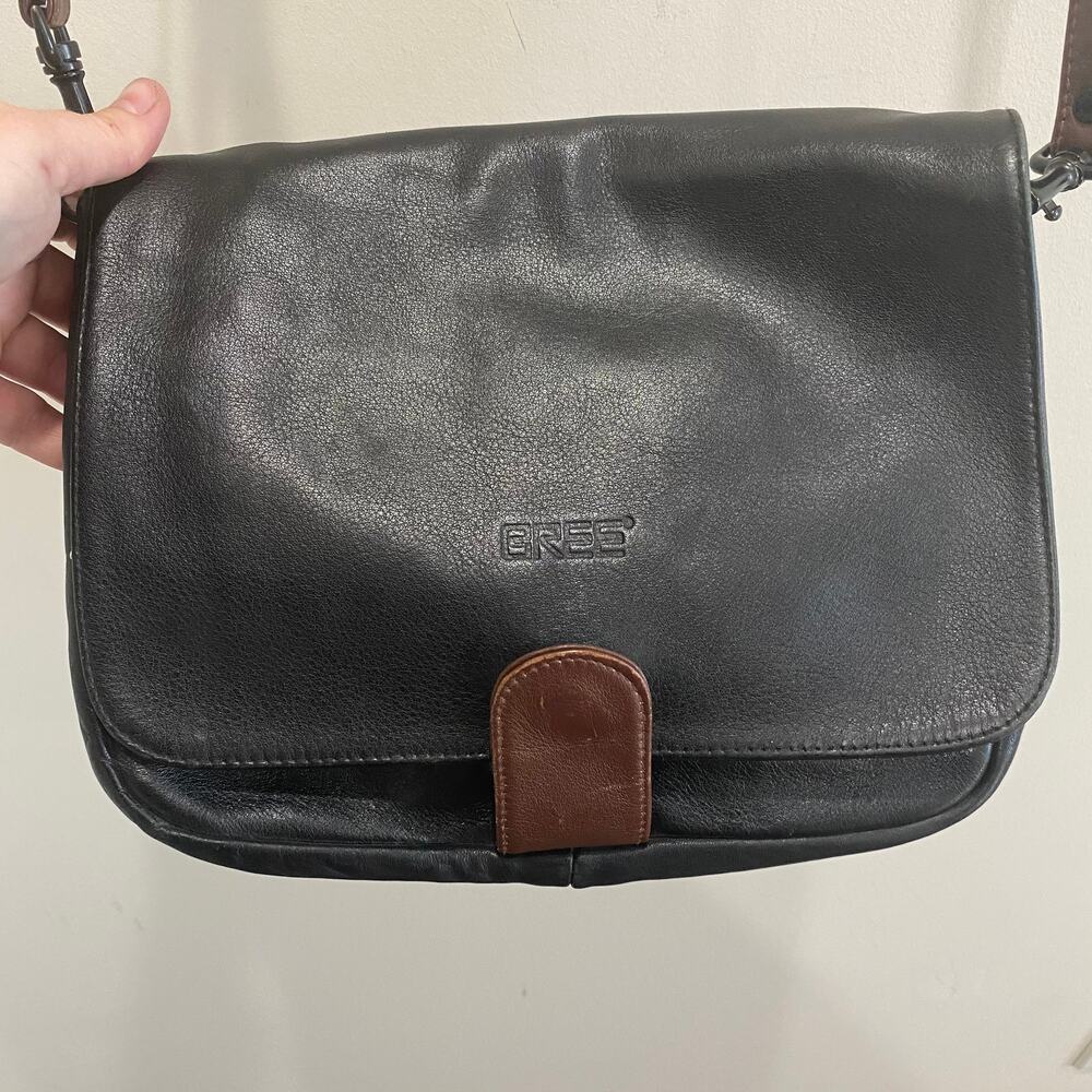 Vintage Bree Black Leather Crossbody‎ Bag Purse Boho Messenger Y2K